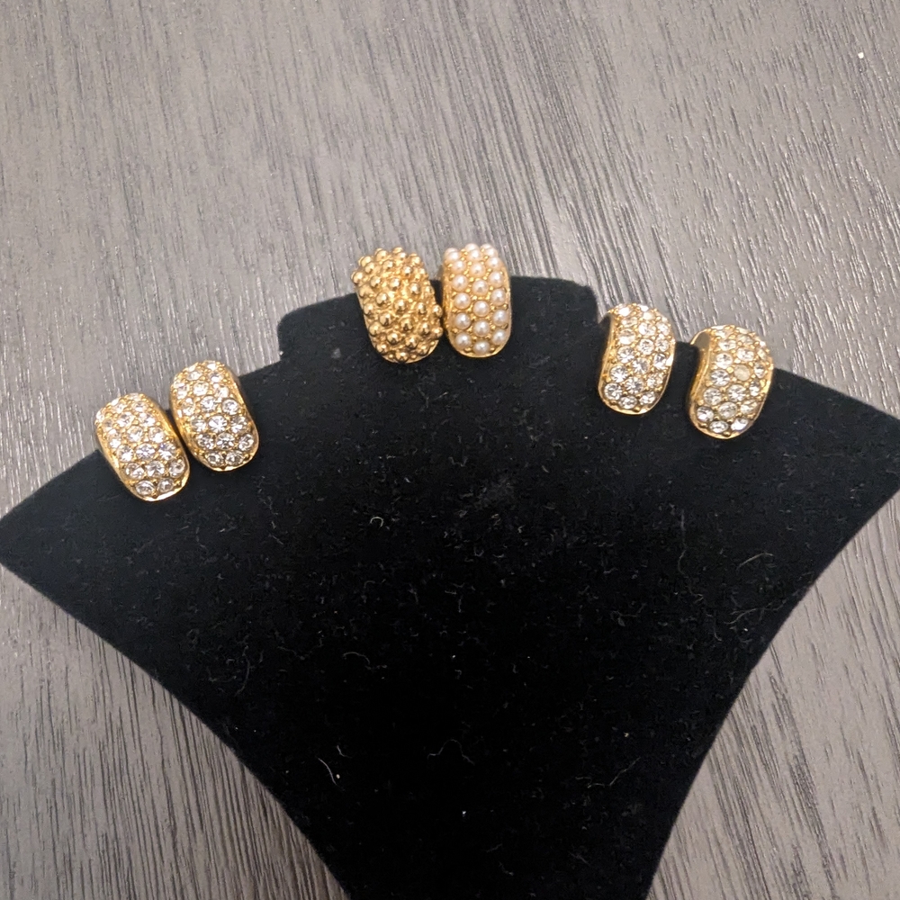 ✨ Vintage E. Pearl Signed Hugger Earrings – Lot of 3 Pairs - Picture 10 of 12